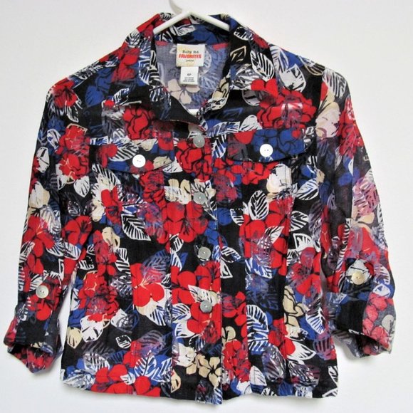 Ruby Rd Favorites Red White Blue Floral Sheer Blouse - Picture 9 of 9